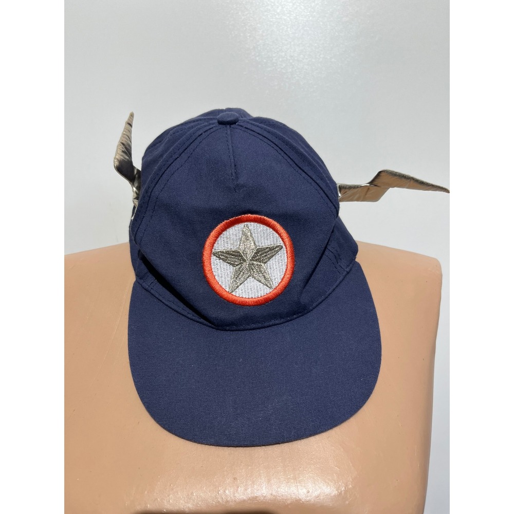 Navy Blue Superhero Snapback Hat with Star Patch and 3D Lightning Bolts